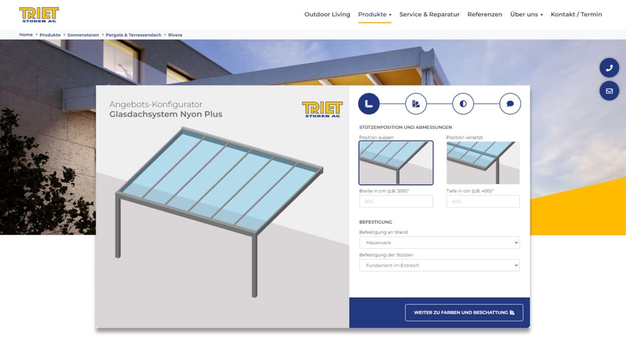 Neue Website für Triet Storen inklusive Produktkonfigurator 