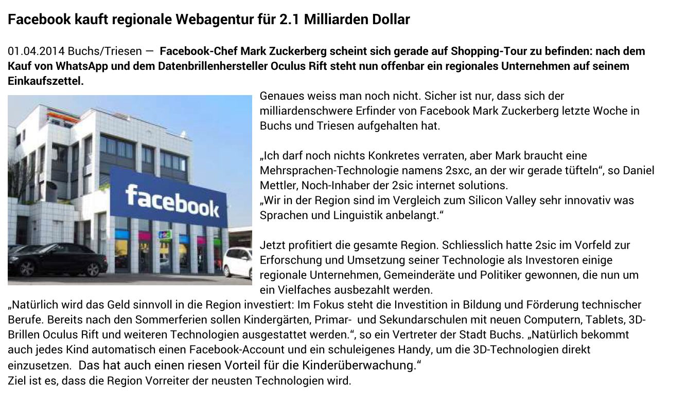 Facebook kauft 2sic für 2.1 Milliarden Dollar