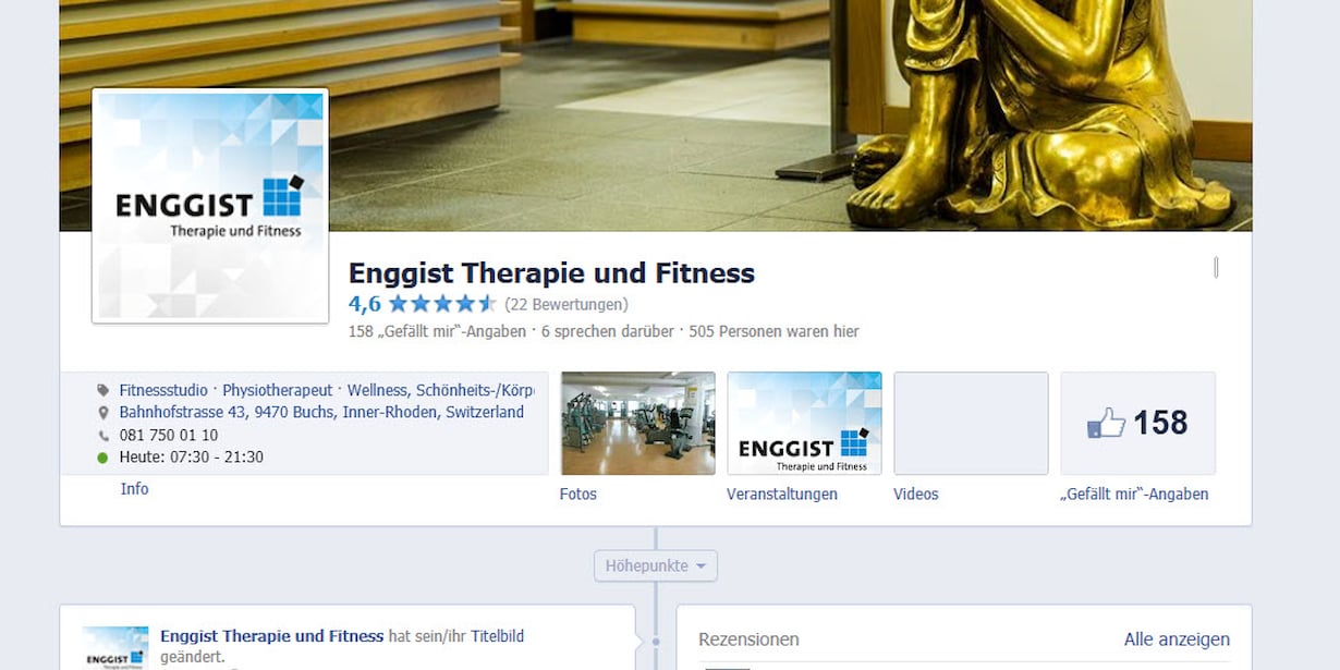 Unternehmens-Facebookseite für Enggist Therapie und Fitness